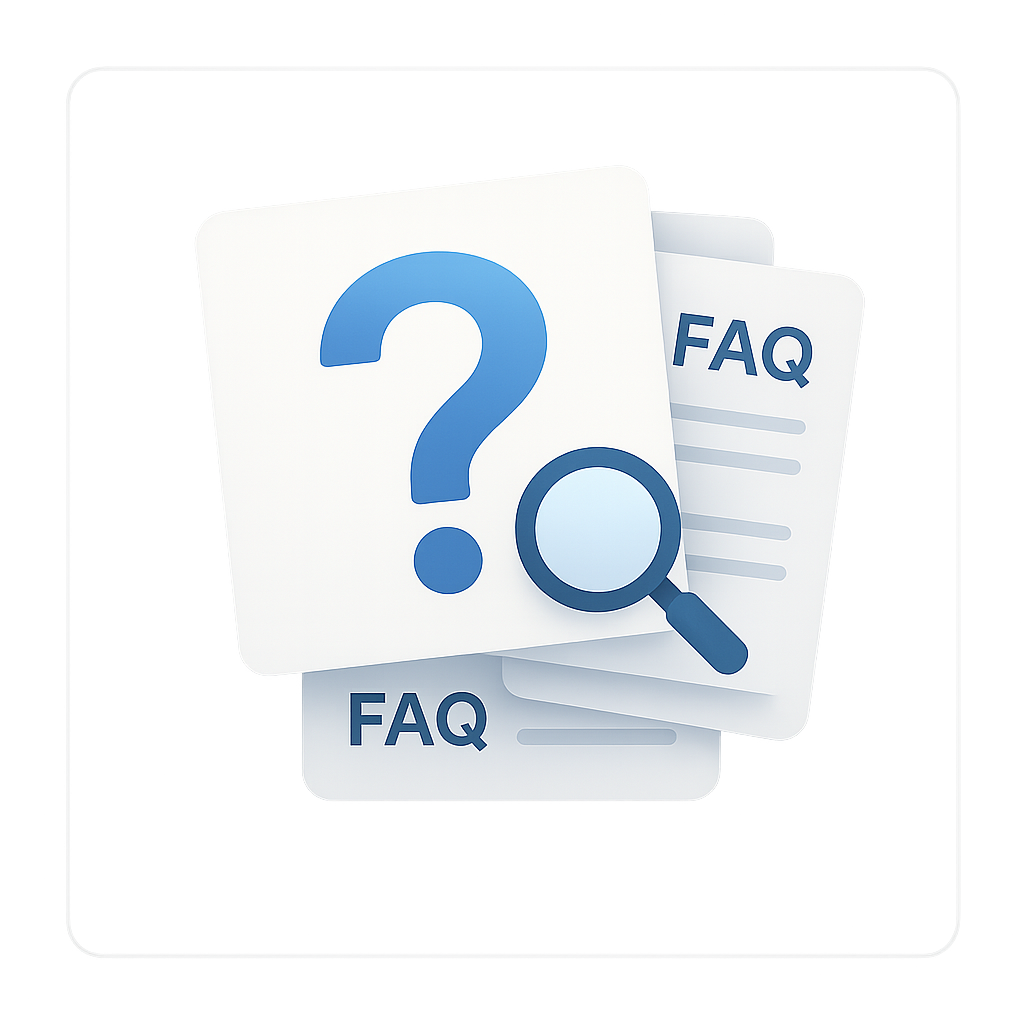 Stylised cards with frequently asked questions